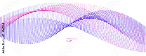 Smooth background with wave of flowing particles abstract vector art, easy and soft relaxing curve lines dots in motion, airy and soft illustration.