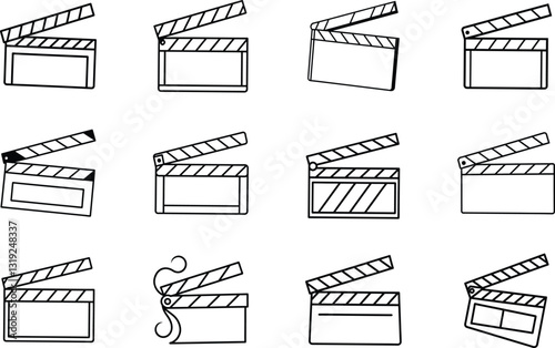 Filmmaking Clapperboard Icons Diverse Styles and Angles