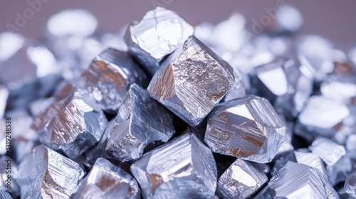 Pile of silver crystals displaying the unique texture of zirconium ore with shimmering surfaces and natural beauty