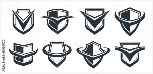 Shield logos vector set, different ammo protection symbols collection, antivirus or sport theme, insurance or guarantee.