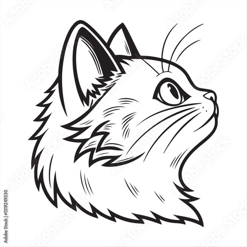 Fluffy White Cat Head with Blue-Green Eyes on Orange Background