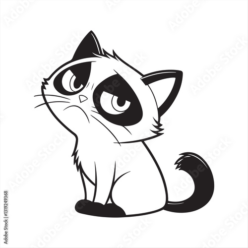 Grumpy Cartoon Cat with Blue Eyes and Frown on Magenta Background