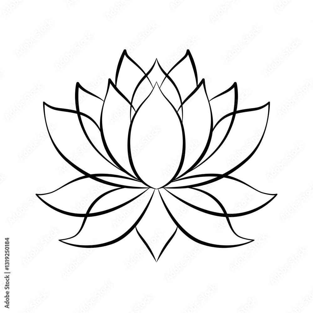Simple lotus flower line drawing outline isolated in white background. Lotus Blossom Symbol Icon. Vector illustration concept of Abstract Lotus flower Simple lotus flower line drawing outline isolated in white background. Lotus Blossom Symbol Icon. Vector illustration concept of Abstract Lotus flower