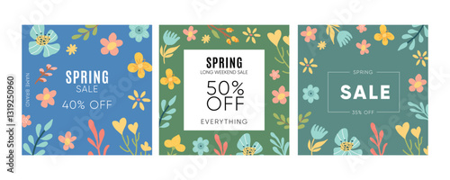 Spring sale event featuring colorful floral designs with significant discounts on various products