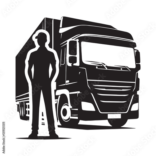 Experienced Truck Driver silhouette, mastering the art of the road - Truck illustration - Minimalist Truck Driver vector - Profession silhouette
