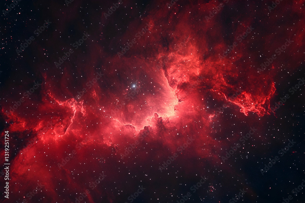 Naklejka premium Celestial space background featuring a red glowing nebula