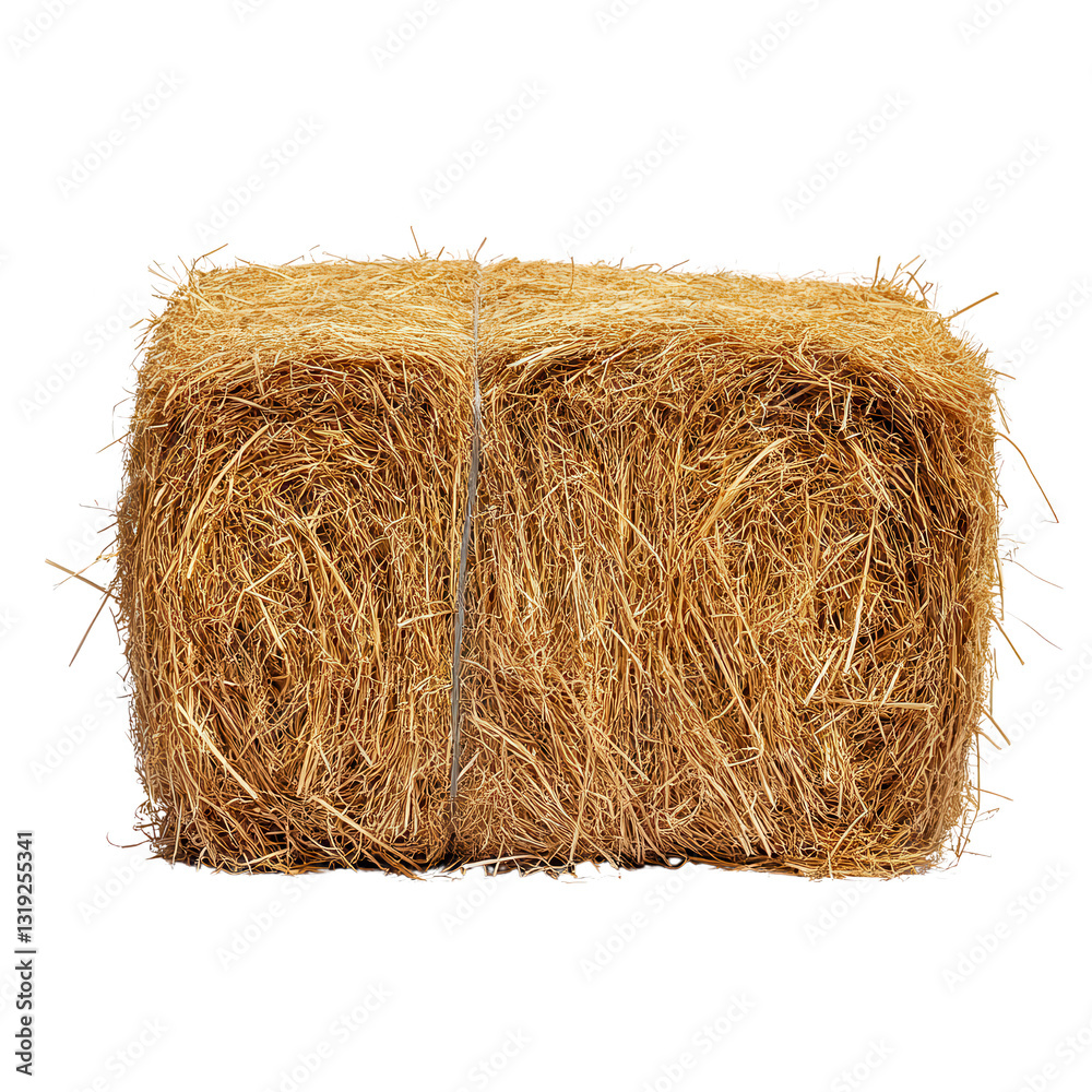 Bale of Hay: Capturing a close-up of a rectangular bale of hay, texture and detailed of the straw intertwining.