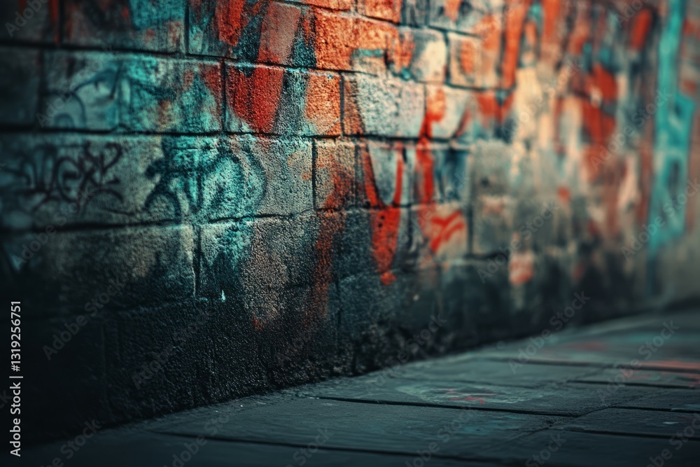 Vibrant urban street art with cobbled alleyway. Neural network AI generated Vibrant urban street art with cobbled alleyway. Neural network AI generated