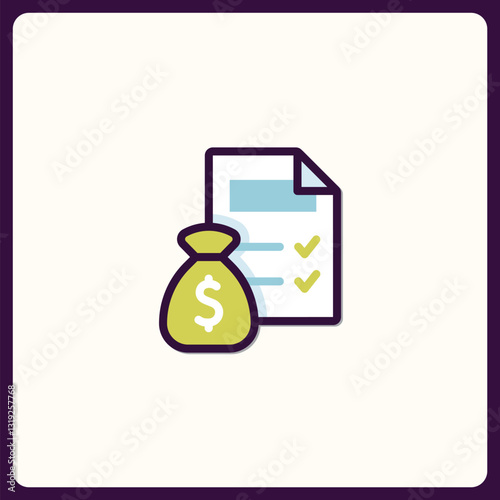 Financial Report Icon Design Representing Approved Budget and Wealth