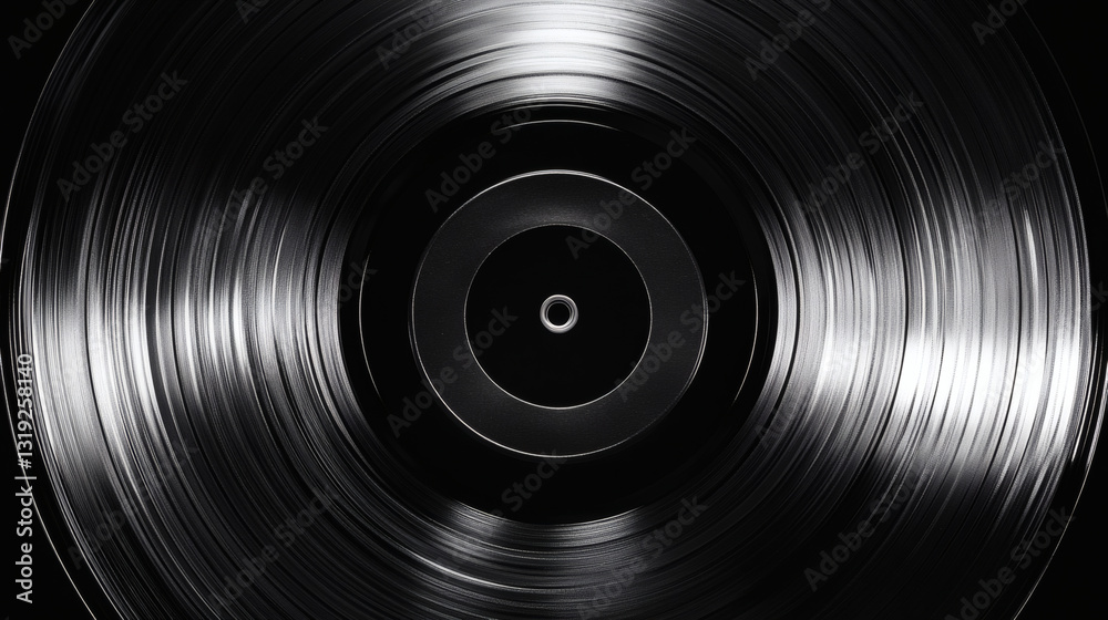 Fototapeta premium Vinyl's Symphony: A close-up captures the mesmerizing surface of a spinning vinyl record, where the grooves hold music.