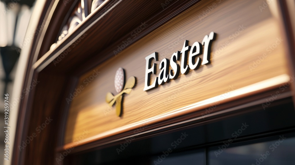 Obraz premium Elegant Wooden Easter Sign with Floral Detail