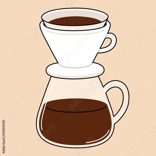 Pour over drip coffee making method. Simple hand drawn cartoon vector illustration.