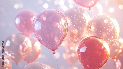 A Delicate Cluster Of Rose-gold Balloons Floats Serenely Against A Soft, Light Background, Evoking Feelings Of Joy And Celebration