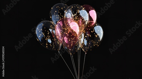 Sparkling Celebration Balloons, A Bouquet Of Shimmering Joy And Elegance Against A Dark Background