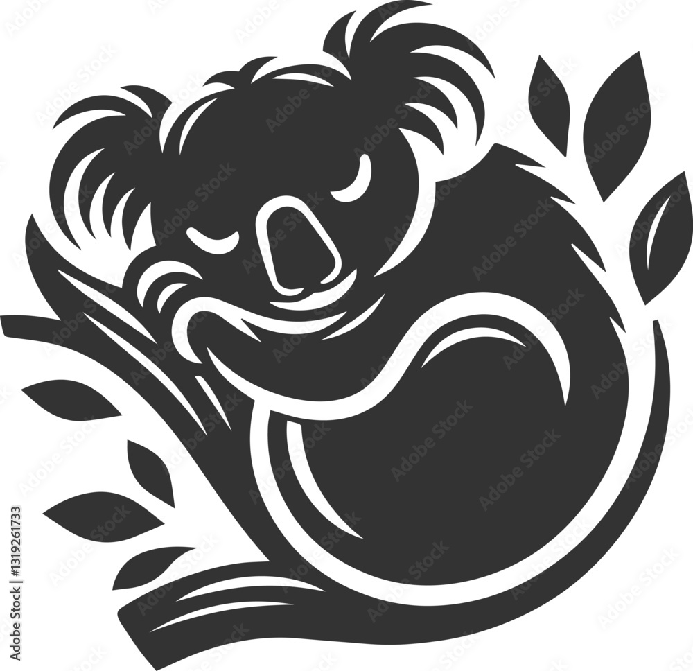 Fototapeta premium Koala sleeping on a tree branch, curled up animal vector