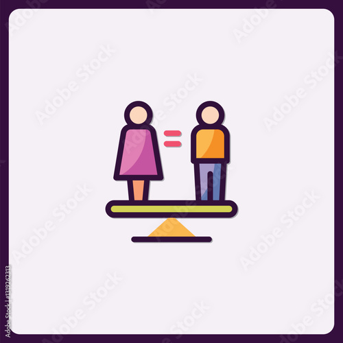 Symbol of gender equality and balance between man and woman on scales