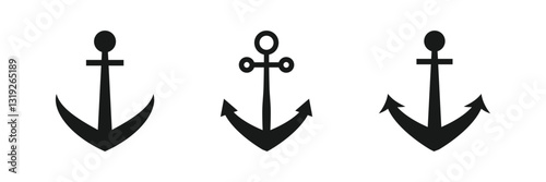 Anchor sea icon set. Marine anchor in vintage style. Nautical anchors logo design.