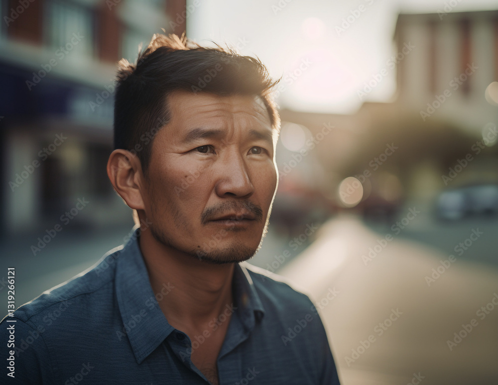 Obraz premium A pensive man in the soft evening light outdoors