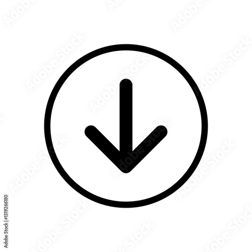 Down arrow vector icon or download, flat design symbol.