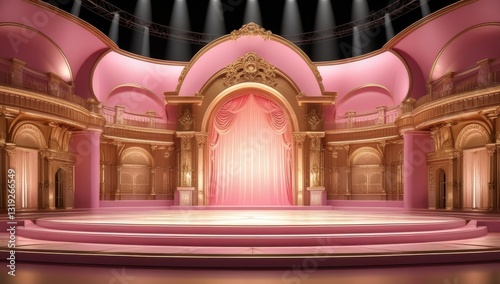 Pink golden ceremony award stage venue background.