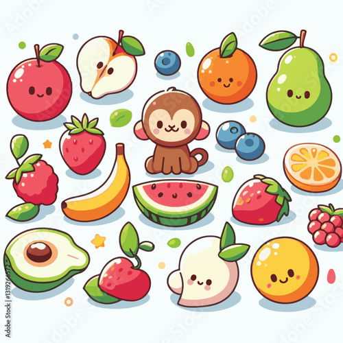 fruit, food, fresh, juicy, summer, illustration, lemon, background, organic, healthy, vector, vegetarian, vegan, diet, citrus, nutrition, sweet, tropical, apple, vitamin, orange, banana, berry, desser