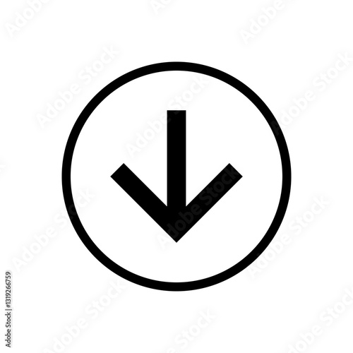 Down arrow vector icon or download, flat design symbol.