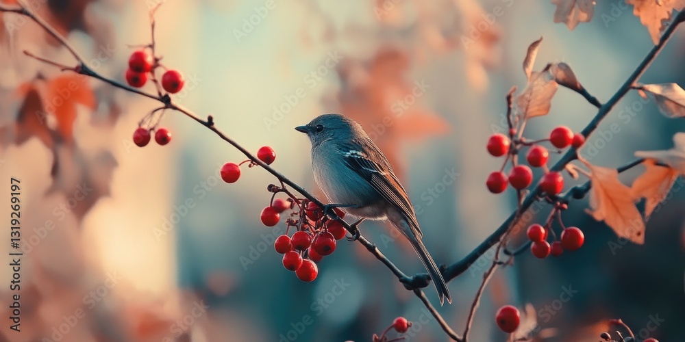 Obraz premium Small bird on tree branch