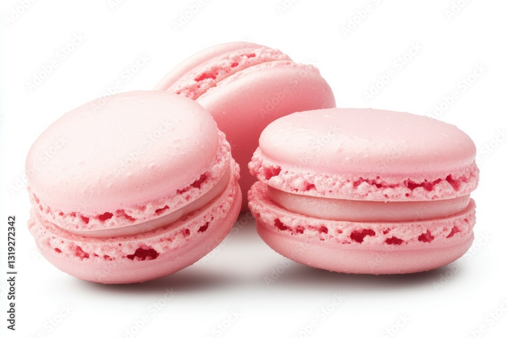 Few pink macarons on solid white background. Neural network AI generated Few pink macarons on solid white background. Neural network AI generated