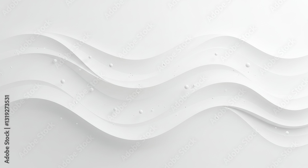 Obraz premium Serene White Waves Flowing Gently Across A Calm Landscape, Adorned With Subtle Pearly Droplets, Creating A Peaceful And Minimalist Scene