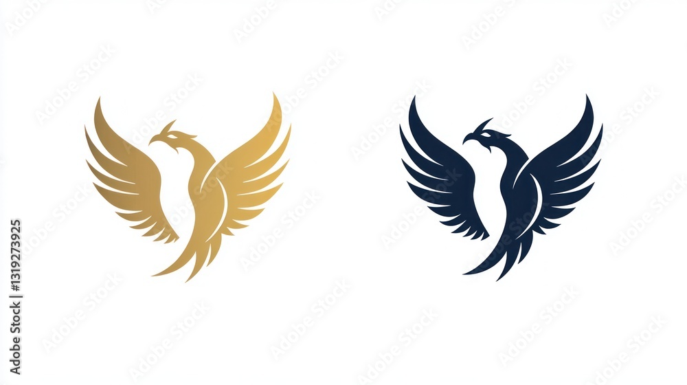 Obraz premium Phoenix logo design, two variations, gold and black, background. Possible use stock imagery
