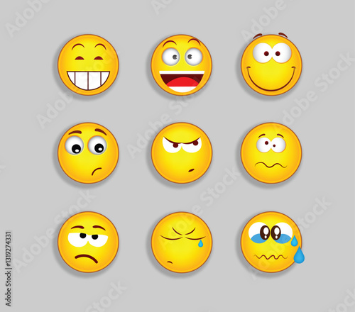 smiley cartoon icons set
