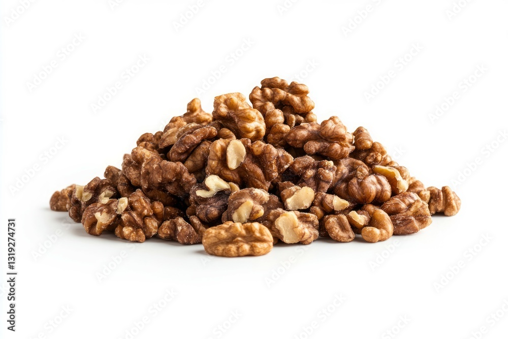 Walnut pile on white background. Neural network AI generated Walnut pile on white background. Neural network AI generated