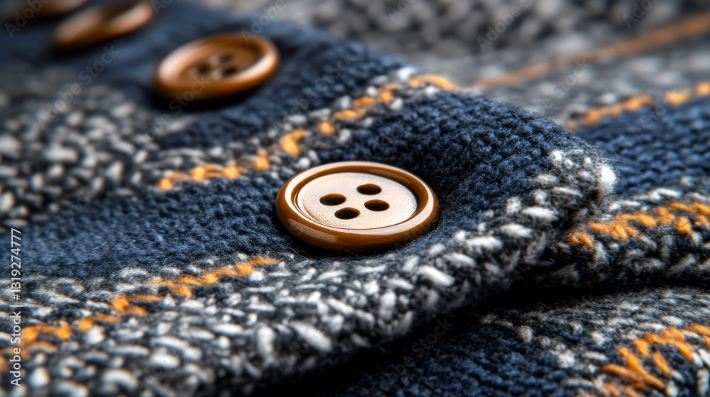 Cozy wool sweater with brown buttons and intricate knit pattern. texture and colors create warm, inviting feel, perfect for chilly days Cozy wool sweater with brown buttons and intricate knit pattern. texture and colors create warm, inviting feel, perfect for chilly days
