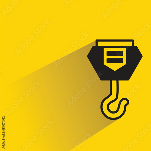 hoist crane hook icon with shadow on yellow background