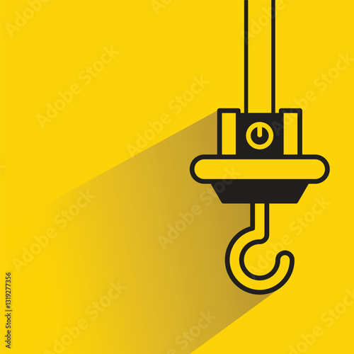 hoist crane hook icon with shadow on yellow background