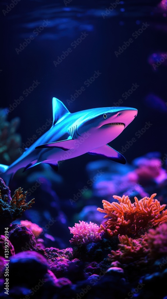 Obraz premium Shark Swimming Through Vibrant Coral Reef