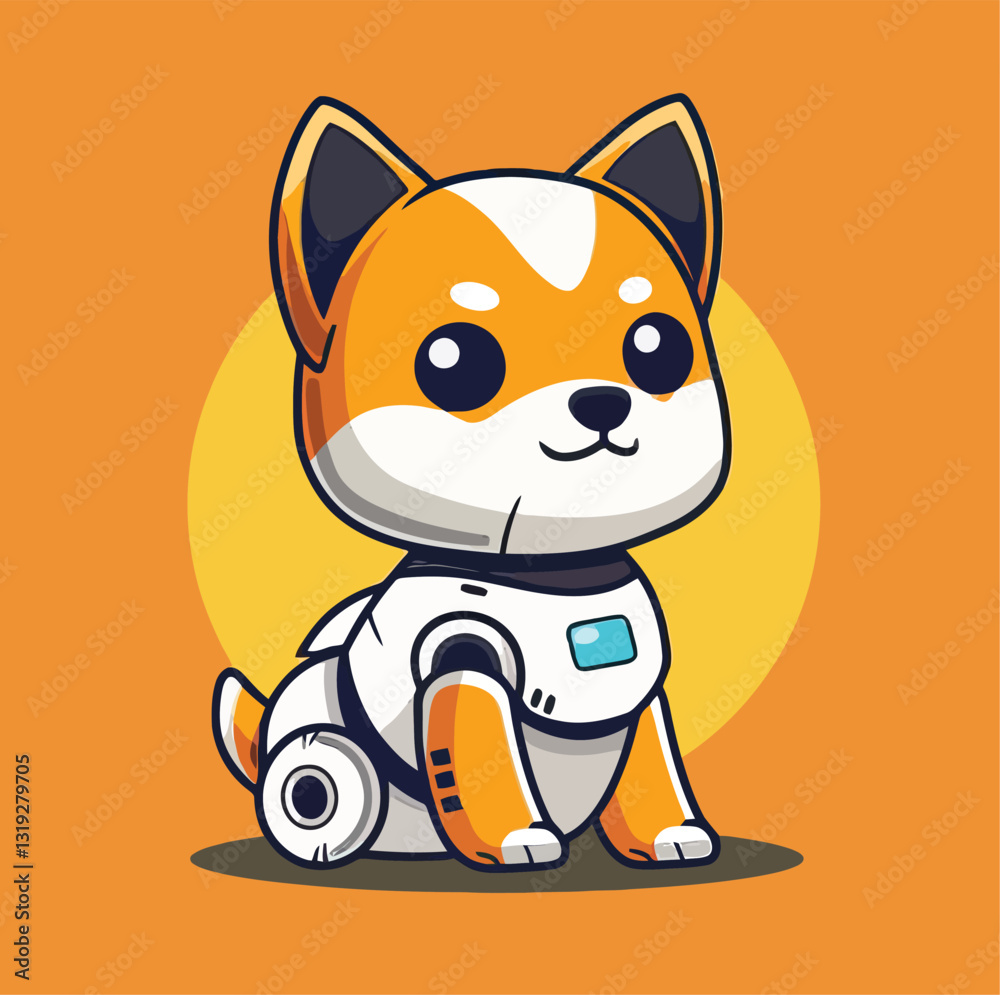 Fototapeta premium A cute robot Shiba character sketch vector illustration