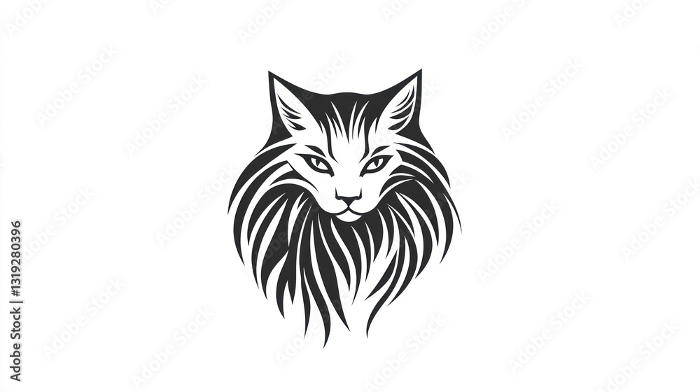 Obraz premium Majestic Maine Coon cat portrait, stylized fur, white background, pet profile