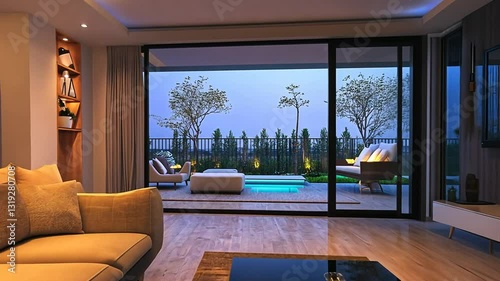 Smart home automation system controlling various devices inside a modern living room