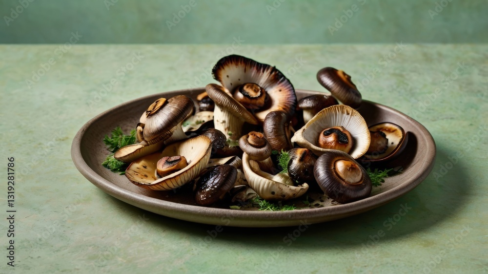 Fototapeta premium Assorted Grilled Mushrooms with Truffle Oil Drizzle