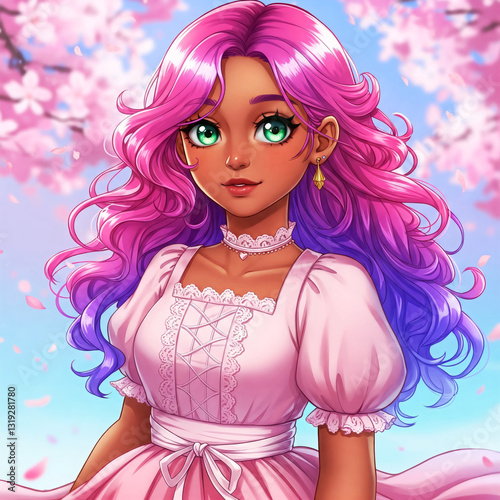 Beautiful Anime Shoujo Character with Pink and Purple Hair