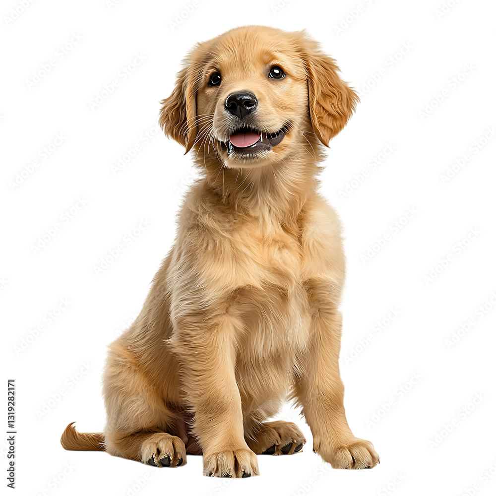 A Cheerful Golden Retriever Puppy Sits Patiently, Awaiting Playtime And Adventure Against A Bright Isolated on Transparent Background A Cheerful Golden Retriever Puppy Sits Patiently, Awaiting Playtime And Adventure Against A Bright Isolated on Transparent Background