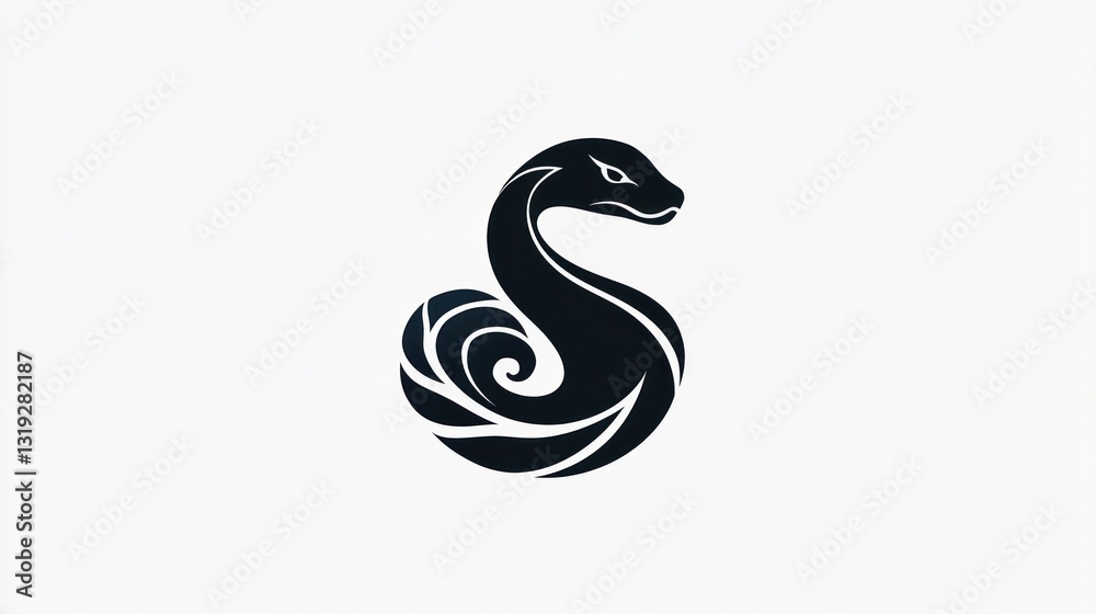 Naklejka premium Elegant snake design, coiled, abstract background, logo