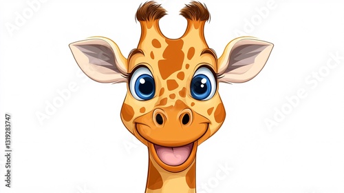 cheerful cartoon giraffe character with big blue eyes for fun animal illustrations