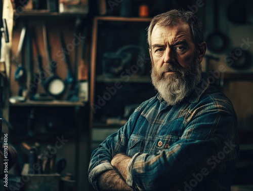 Man with Beard in Workshop
