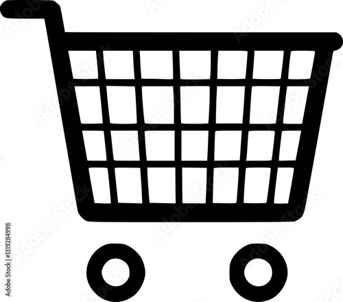 Monochrome black and white shopping cart illustration minimalistic simple modern vector design for e-commerce retail online shopping websites apps marketing materials and commercial use