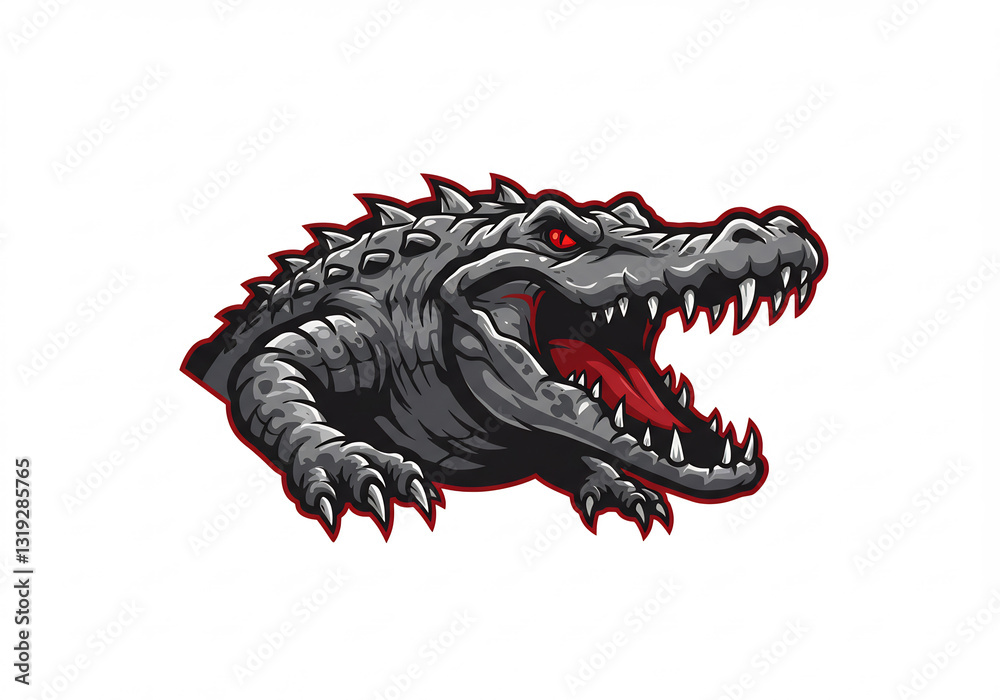 Aggressive Gray Alligator with Red Jaws Pixel Art Illustration Aggressive Gray Alligator with Red Jaws Pixel Art Illustration