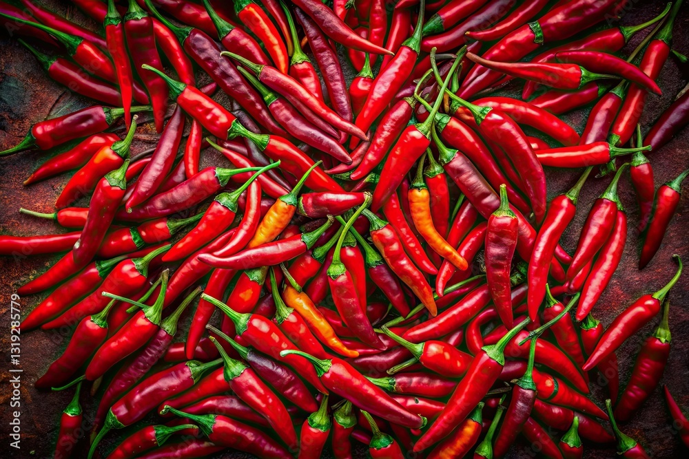 Vibrant red chili peppers dominate a dark red backdrop, a bold urban exploration image. Vibrant red chili peppers dominate a dark red backdrop, a bold urban exploration image.