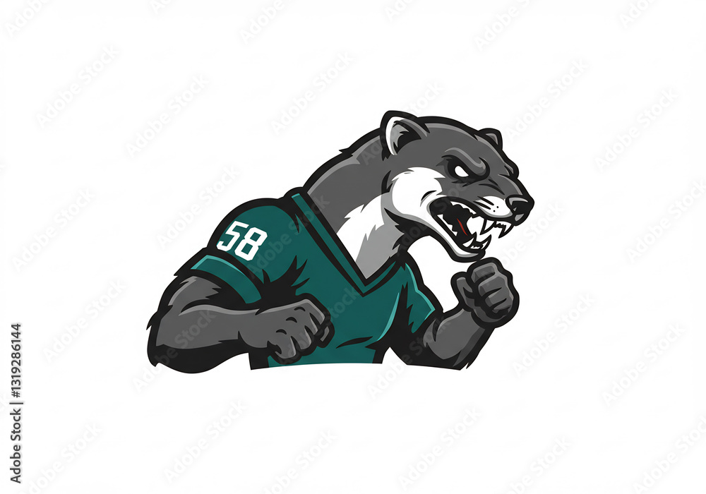 Obraz premium Aggressive Gray Otter Mascot in Teal Jersey Pixel Art Illustration