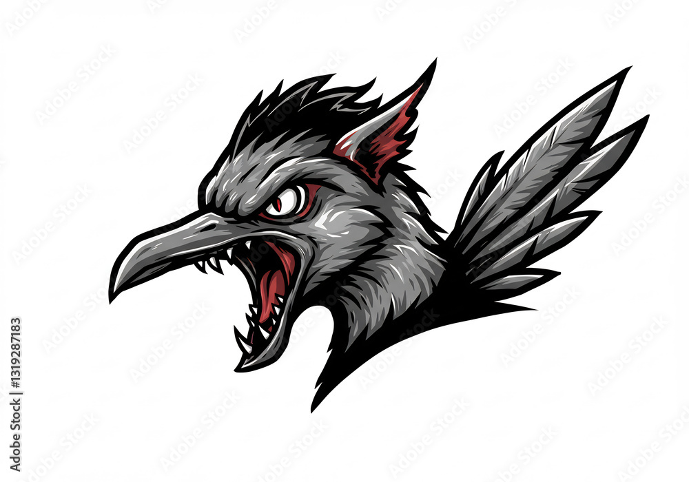 Fototapeta premium Aggressive Grey Bird Pixel Art Profile